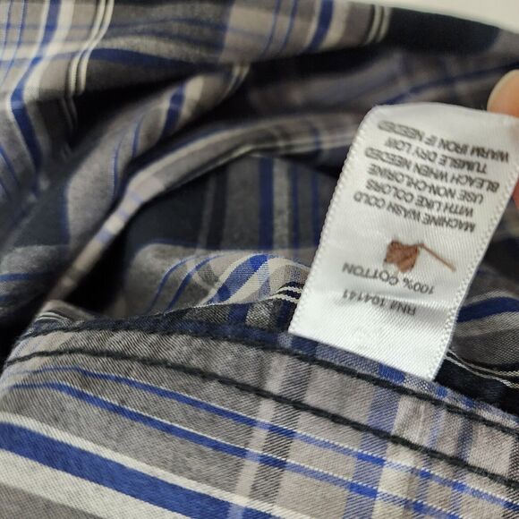 Field and Stream Mens Shirt Size 2XLT Plaid Button Long Sleeve Black Gray Pocket - Picture 10 of 11